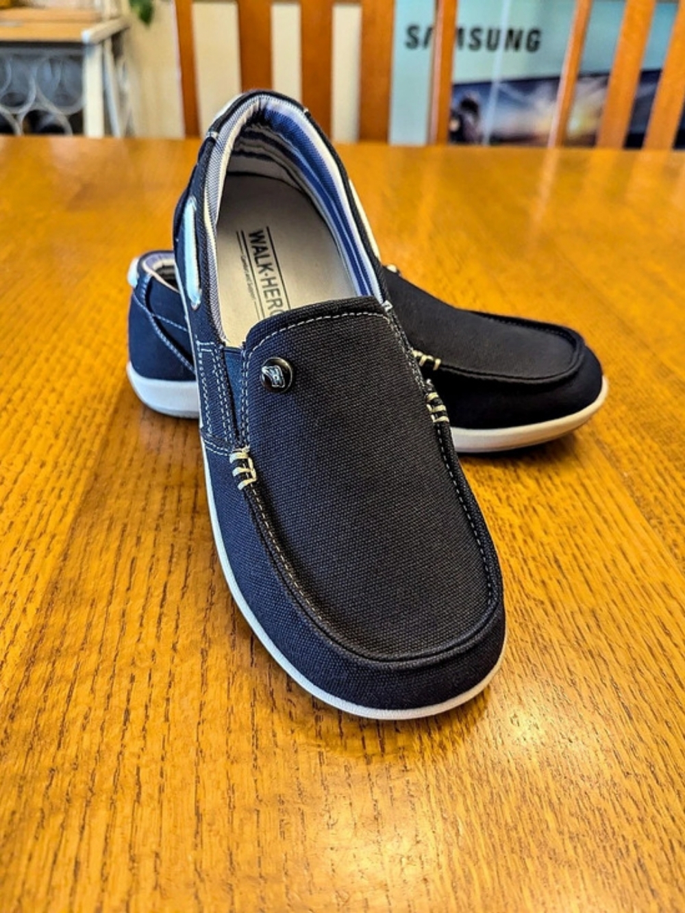Walk-Hero │Womens │ Navy Canvas Slip-On Boat Casual Shoe   │US Size 7.5